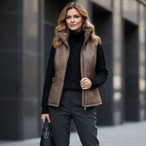 MiFresia Quilted Full Zip Puffer Vest Bronze Brown Preppy Casual size M